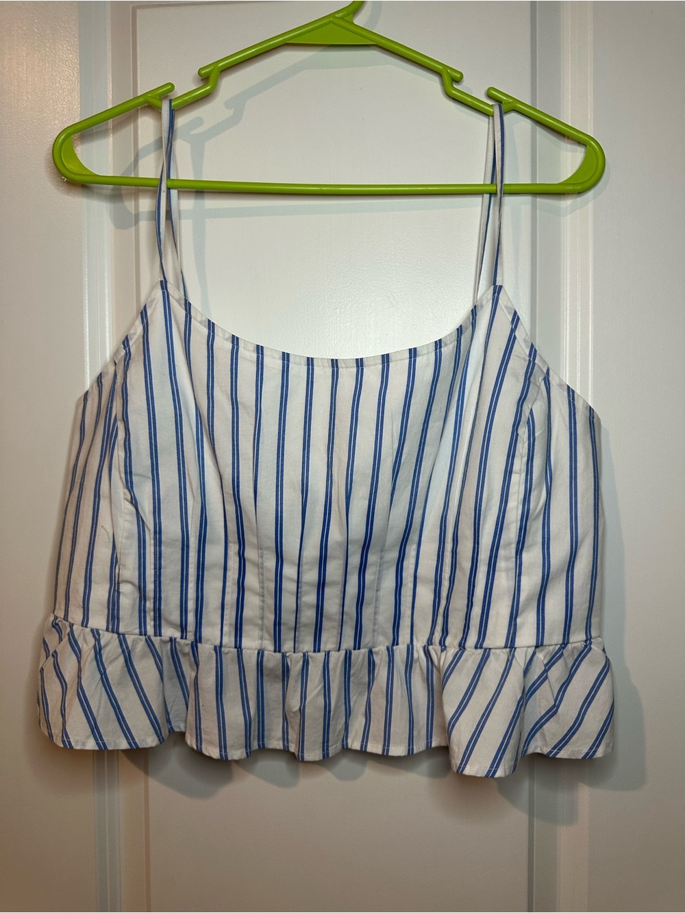 American Eagle Outfitters Blue and White Striped Ruffle Hem Cami